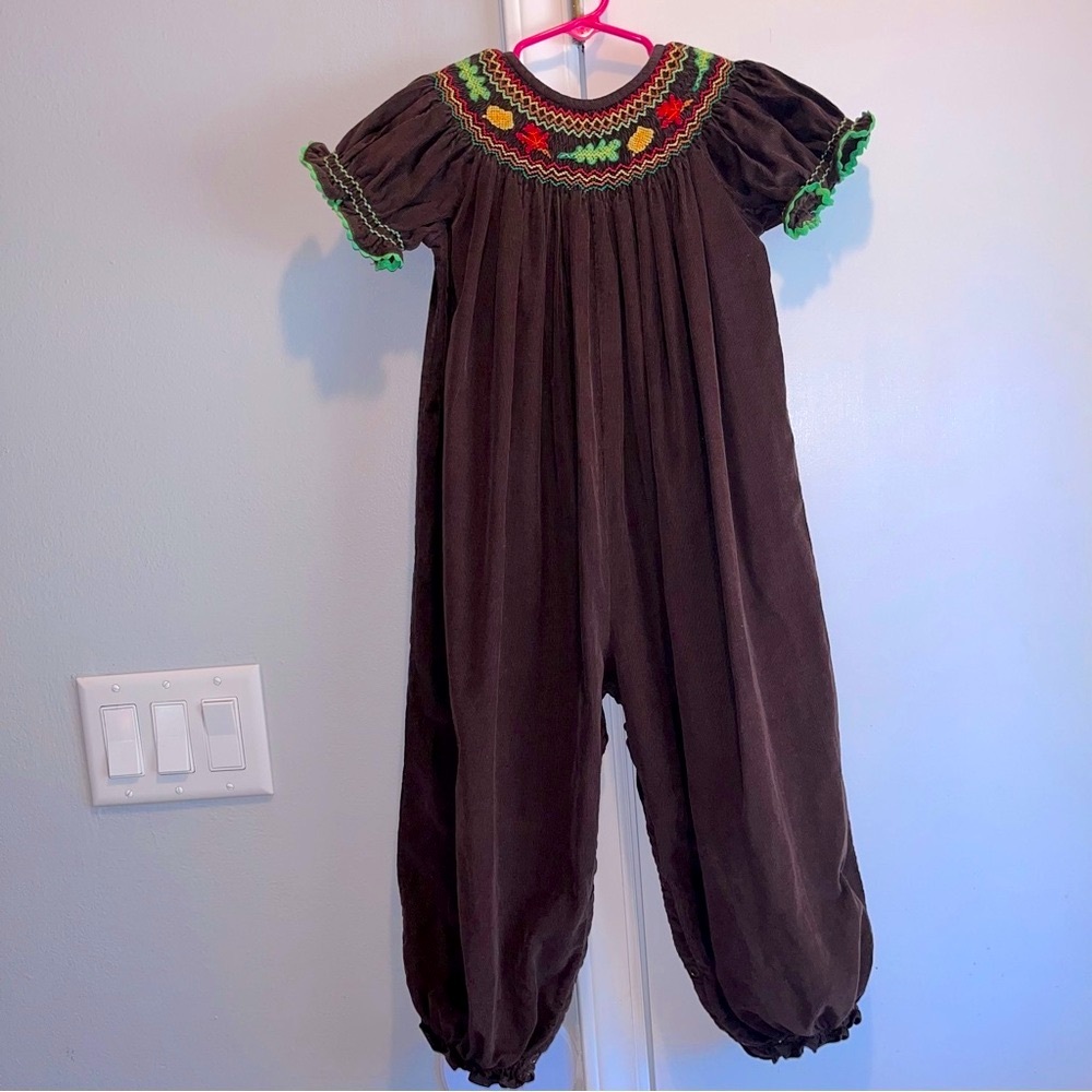 Smockadot Smocked Embroidered Corduroy Jumpsuit Fall Details 🍁 🍃